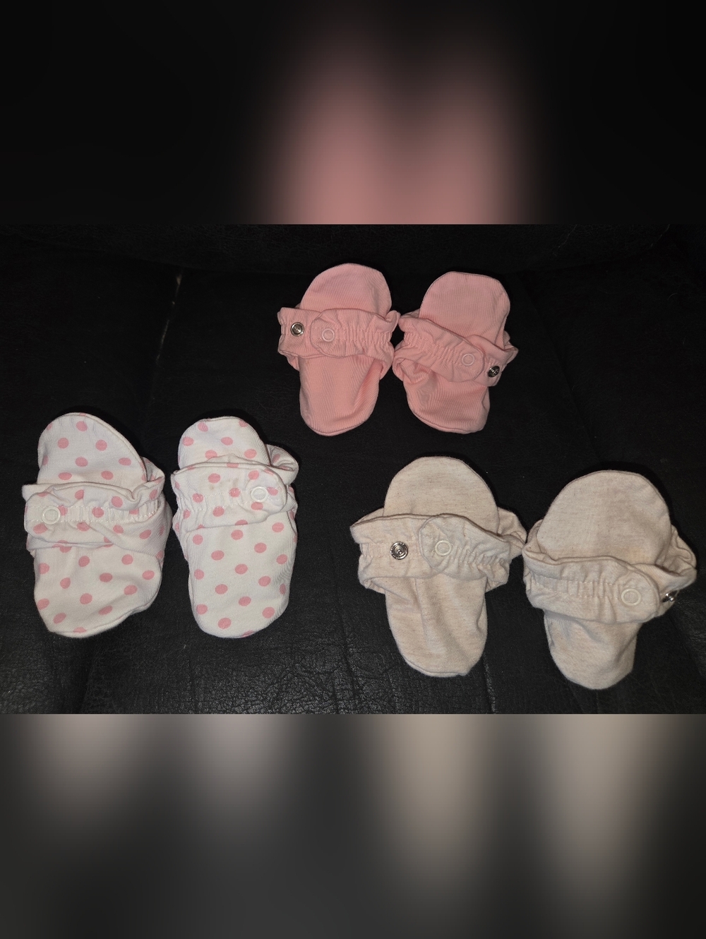 EUC Monica +Andy Organic Soft Pink Polka Dot and Solid Baby Booties 3 Pairs